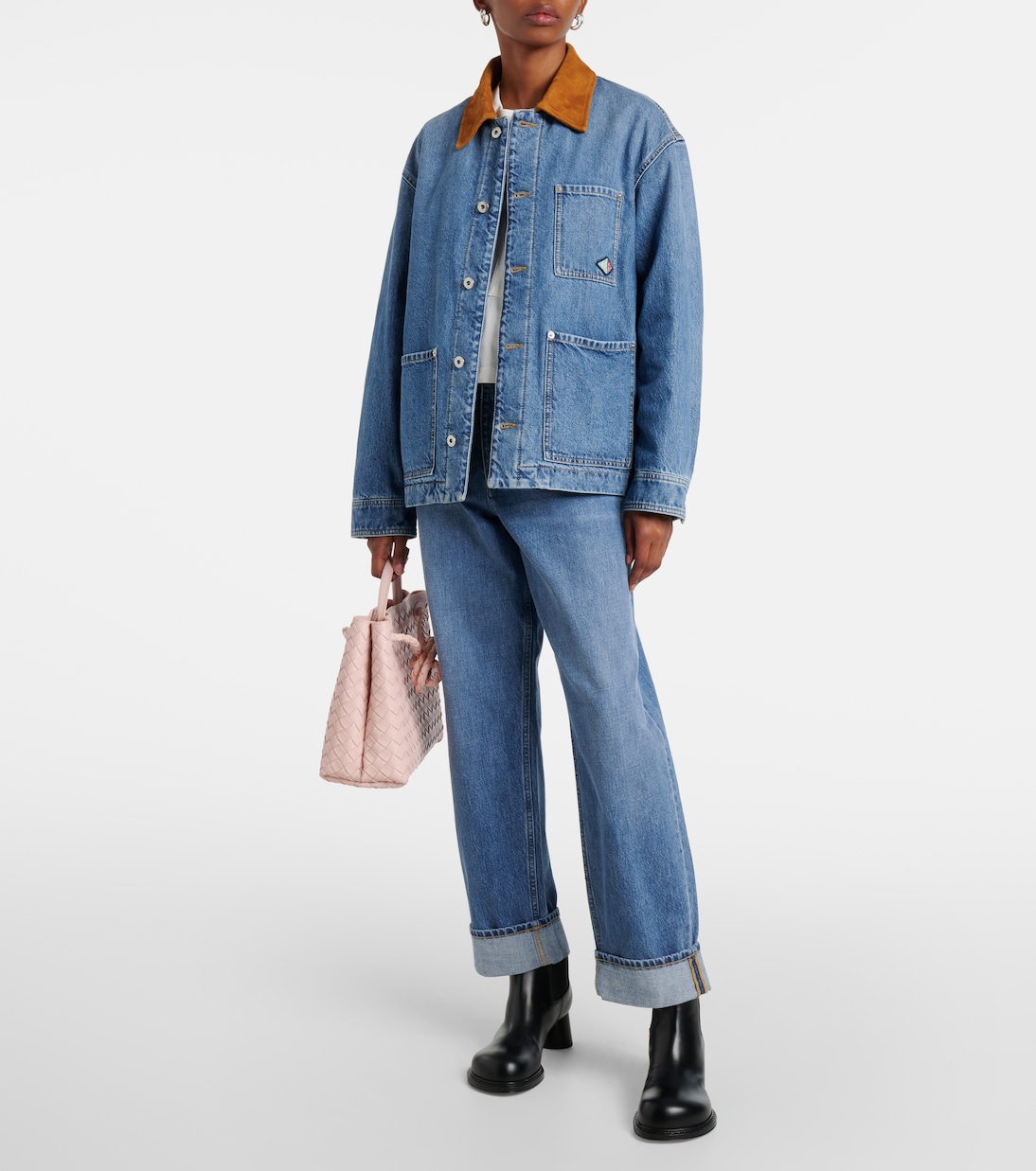 Утепленная джинсовая куртка с замшевой отделкой Bottega Veneta, Mid Blue — фото 2