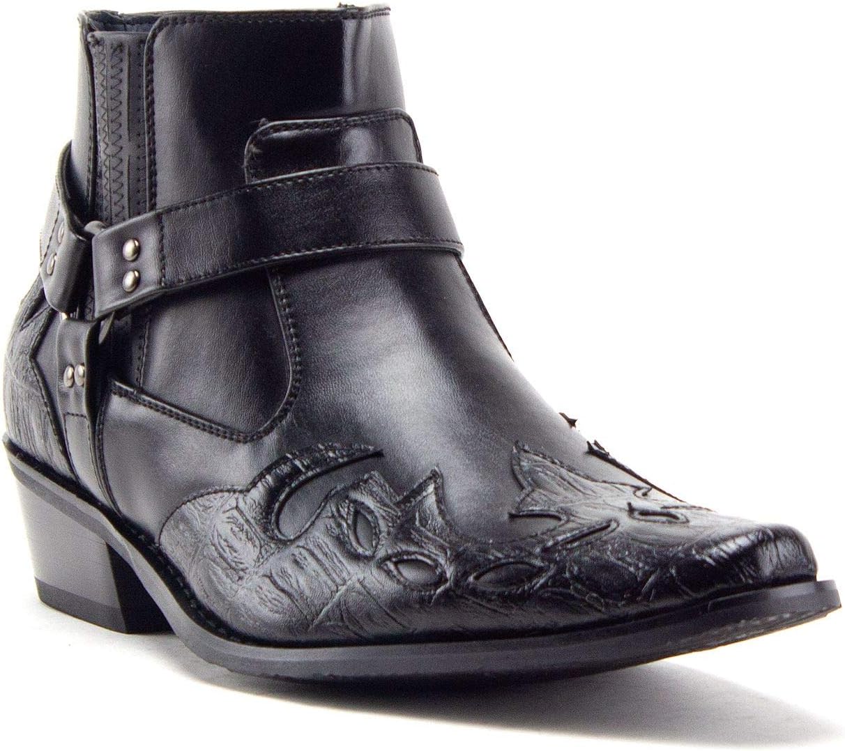 

Мужские ковбойские сапоги Jazame, западный стиль, высокие до щиколотки, мотоциклетные сапоги с заостренным носком, мужские западные сапоги с дизайном пламени Jazamé, черный