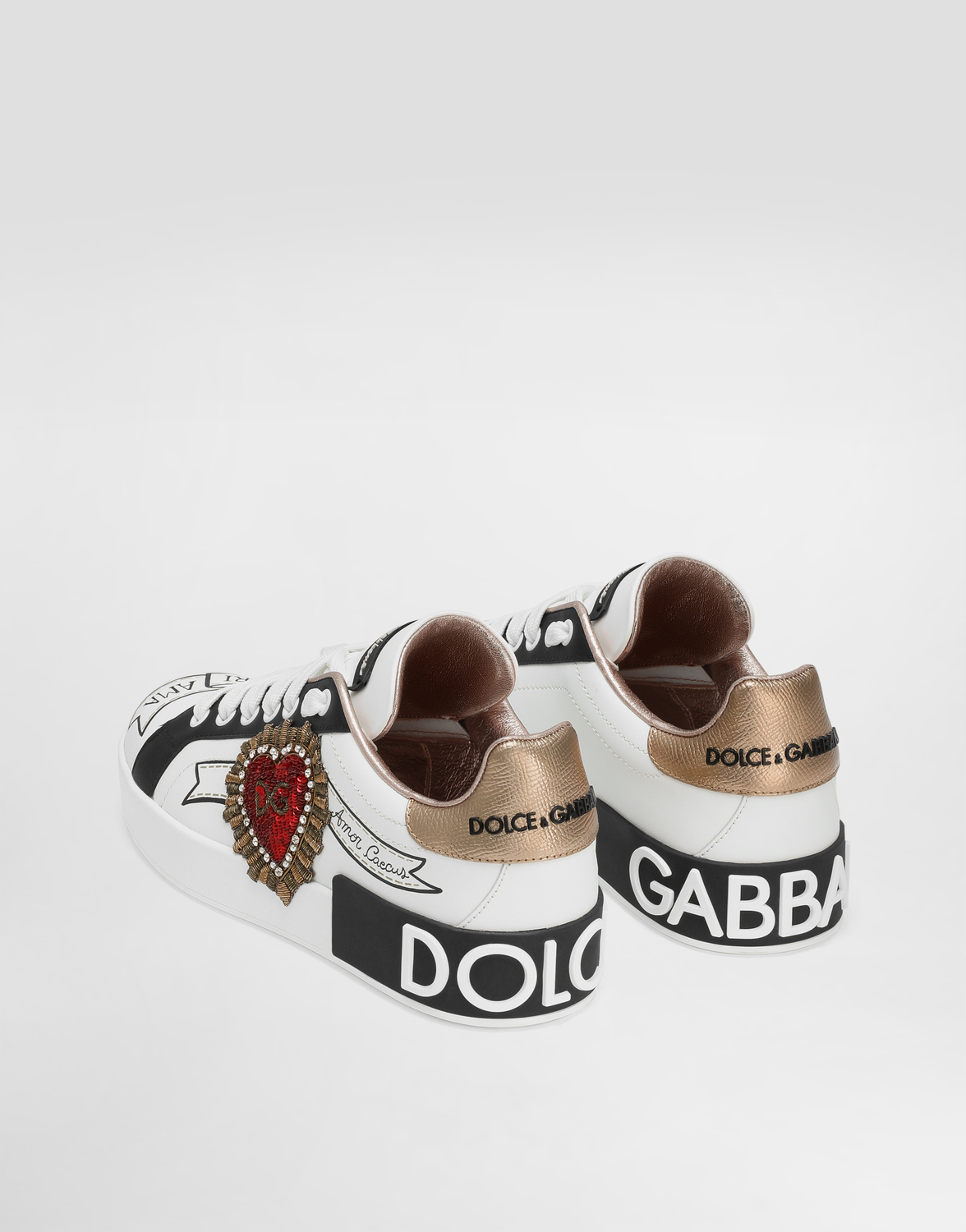 Кожаные кеды portofino с вышивкой Dolce & Gabbana, мультиколор — фото 3