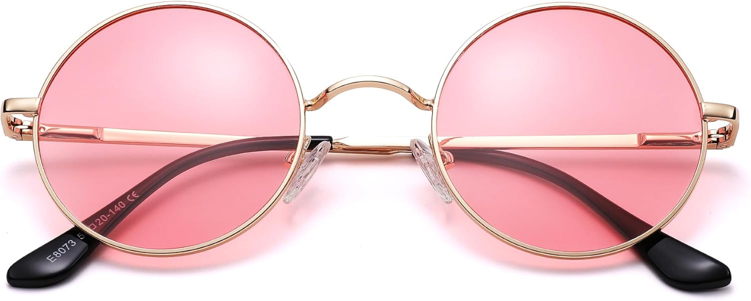 

Солнцезащитные очки Pro Acme Small Round Polarized Sunglasses для мужчин и женщин, в стиле ретро, ​​металлические, в стиле хиппи, с защитой от УФ-излучения UV400, H2 - Gold Frame/Transparent Pink Lens