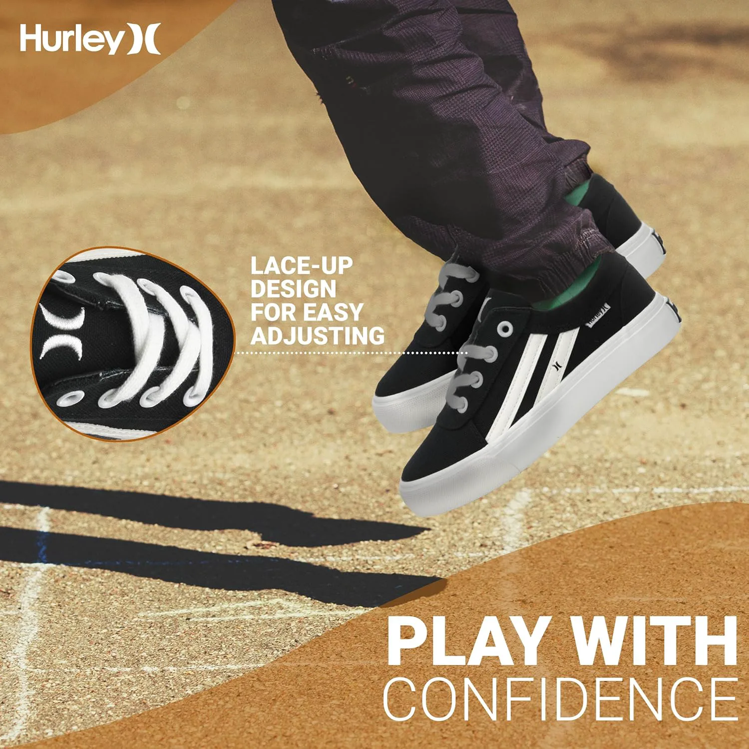 Кеды Hurley Boardy Kids с шнуровкой - низкие кроссовки для скейтборда для детей, спортивная обувь для мальчиков и девочек — фото 4