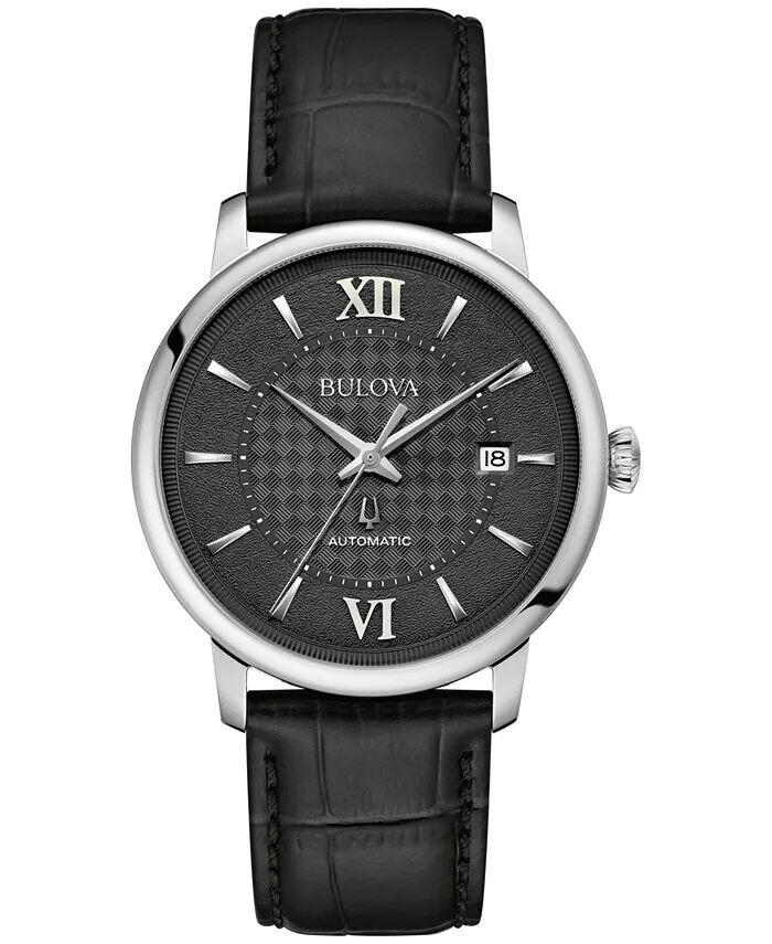 

Часы унисекс автоматические Hudson с черным кожаным ремешком 39 мм Bulova