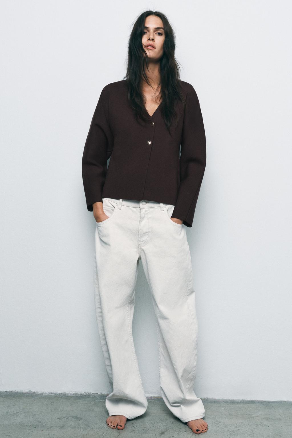 

Вязаный кардиган с запахом ZARA, коричневый