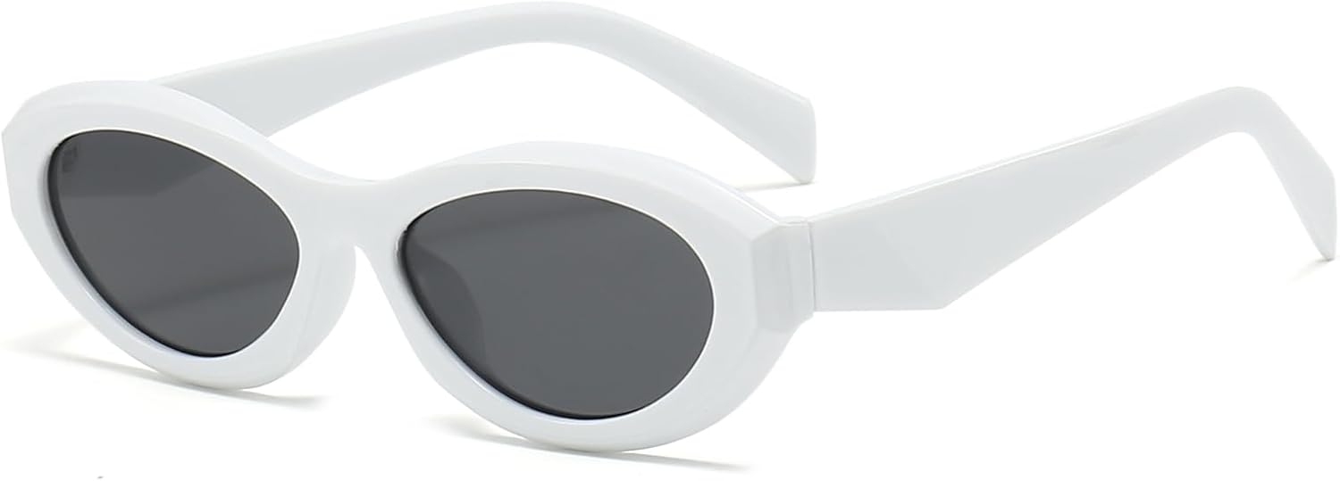 

Солнцезащитные очки Long Keeper Retro Oval - модные солнцезащитные очки в стиле «кошачий глаз» для женщин и мужчин, небольшие винтажные узкие солнцезащитные очки с защитой UV400, White