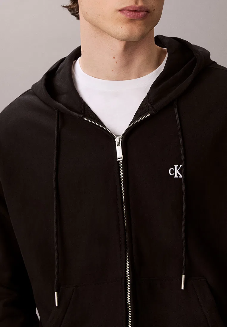 Худи, свободный крой, на молнии, Calvin Klein Jeans, черный — фото 3
