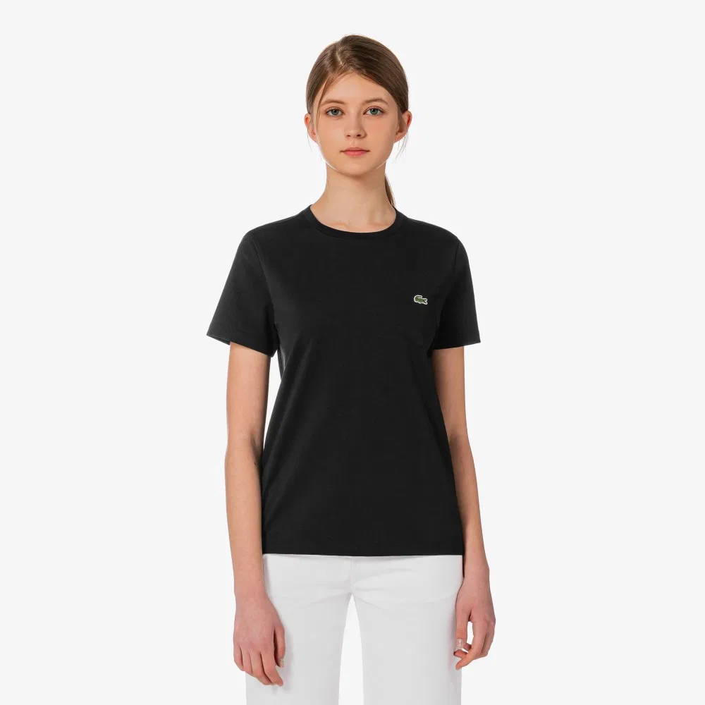 Женская базовая футболка с карманом и короткими рукавами, чёрная, от Lacoste