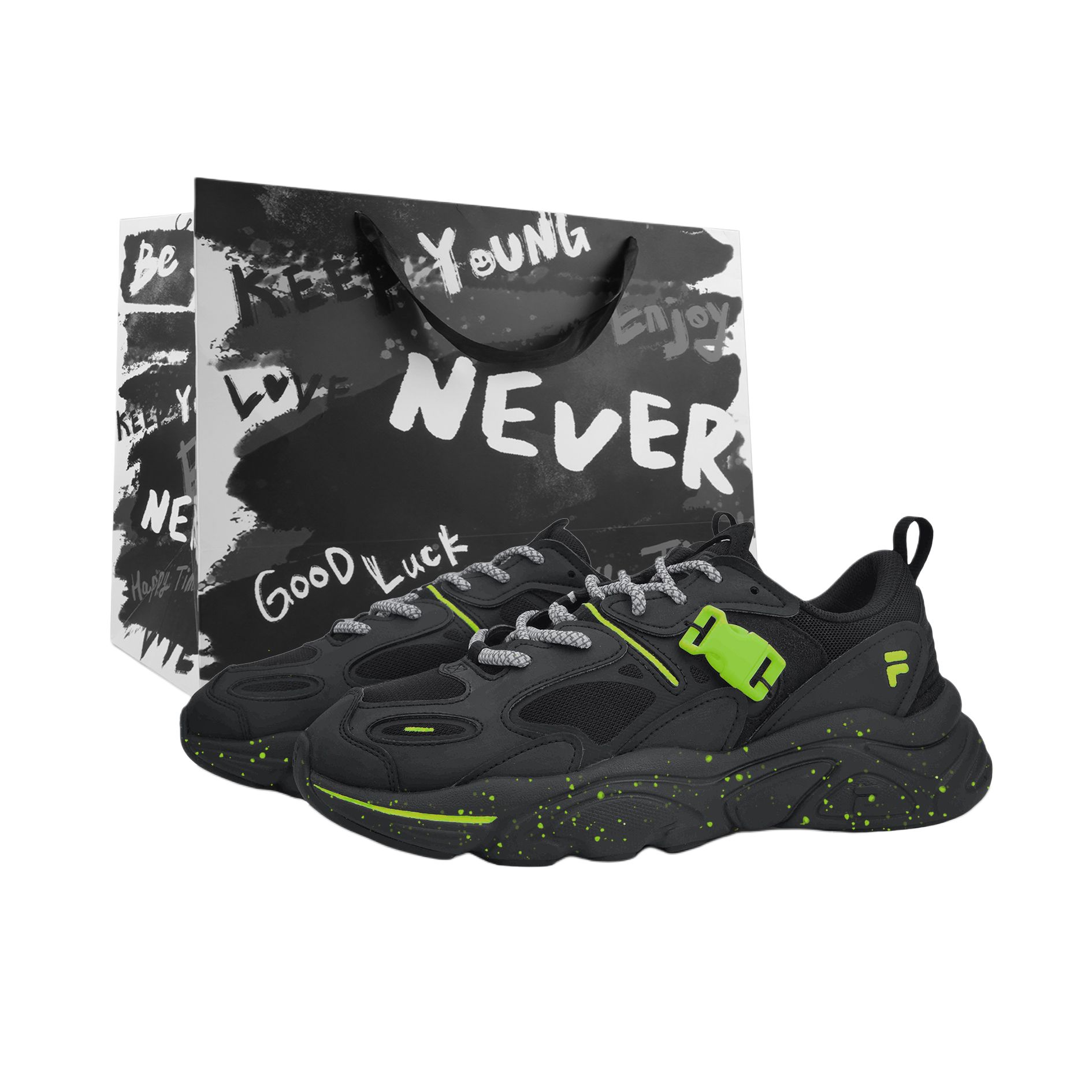 

Mars 2 потрясающий синий сумка для покупок устойчивый к истиранию низкие повседневные туфли Unisex FILA, черный/зеленый