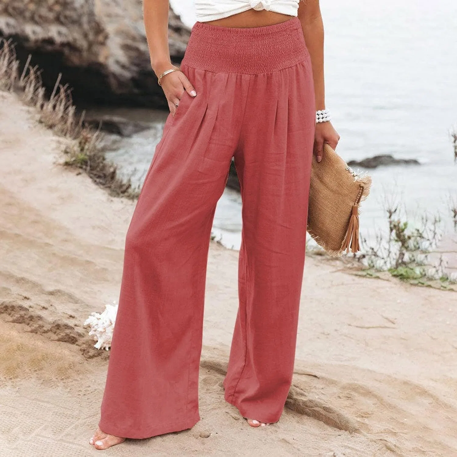 Брюки свободные High Waist, Orange — фото 2