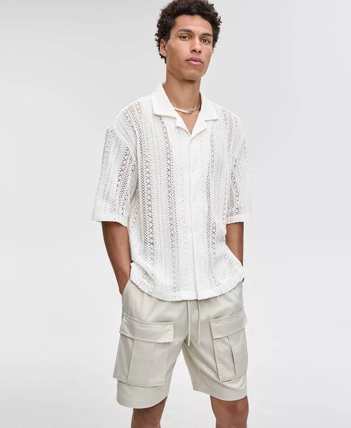 

Мужская свободная рубашка с текстурным кружевом и пуговицами Camp Shirt Mode of One, коричневый/бежевый