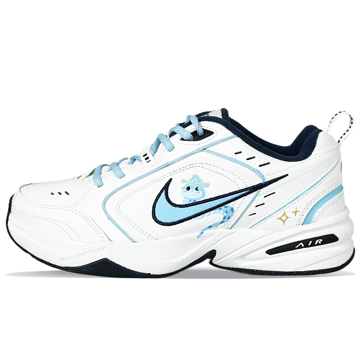 

Nike Air Monarch 4 нескользящие низкие массивные кроссовки унисекс синий белый, цвет Blue White