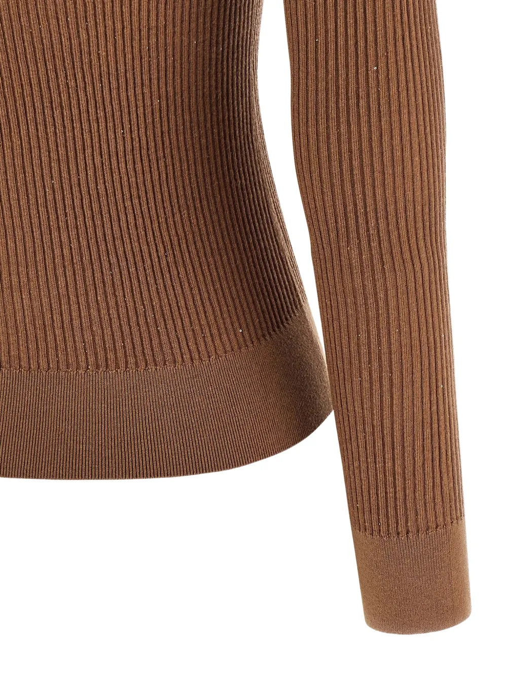 Вязаный свитер с пайетками и отделкой из марабу Max Mara, коричневый — фото 4