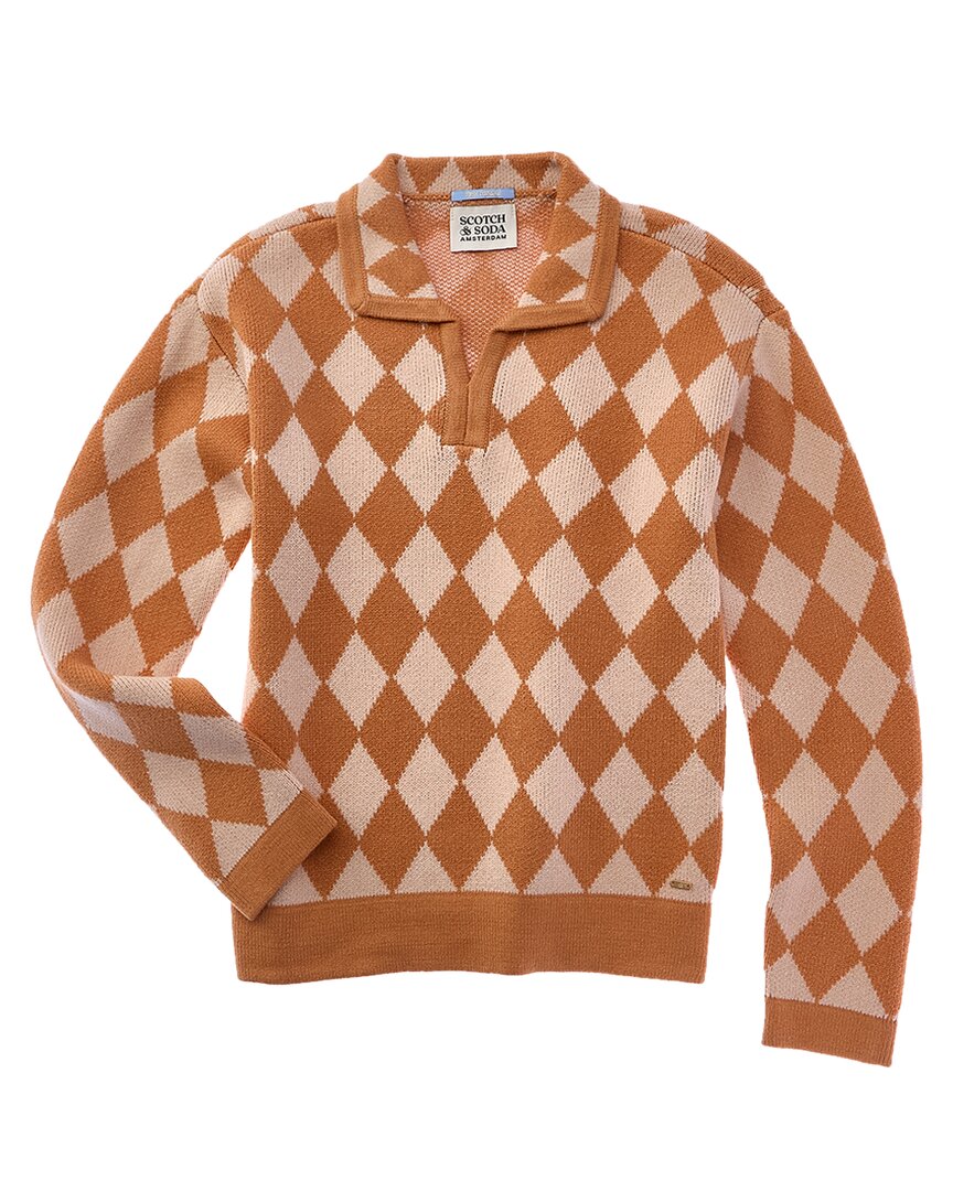 

Шотландка клетчатый воротник вязаный пуловер SCOTCH & SODA, коричневый
