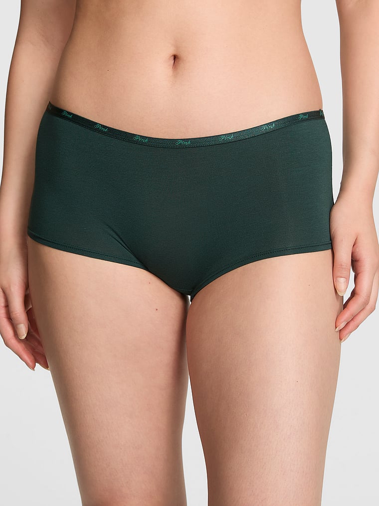 

Трусики-Шорты из хлопка с логотипом Pink, mini logo waistband deep forest nice-ish diamante graphic