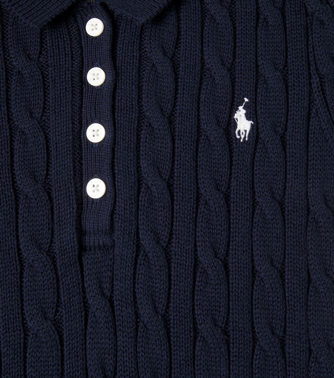 Логотип хлопковое платье с узором "косичка" Polo Ralph Lauren Kids, Rl Navy W/ Prch Cream — фото 3