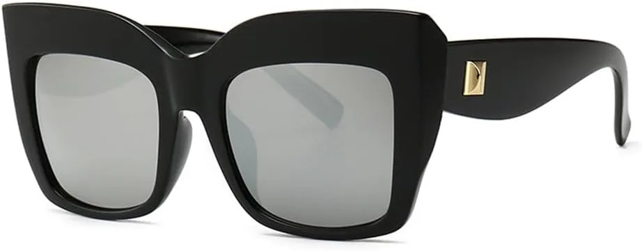 

Роскошные женские солнцезащитные очки большого размера «кошачий глаз», винтажные солнцезащитные очки для женщин с защитой от УФ-излучения UV400 LVTFCO, Black Silver