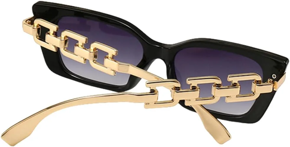 

Модные роскошные солнцезащитные очки «кошачий глаз» для женщин в стиле ретро с металлической цепочкой, солнцезащитные очки UV400 в стиле панк TYUVIVO, Black Gray