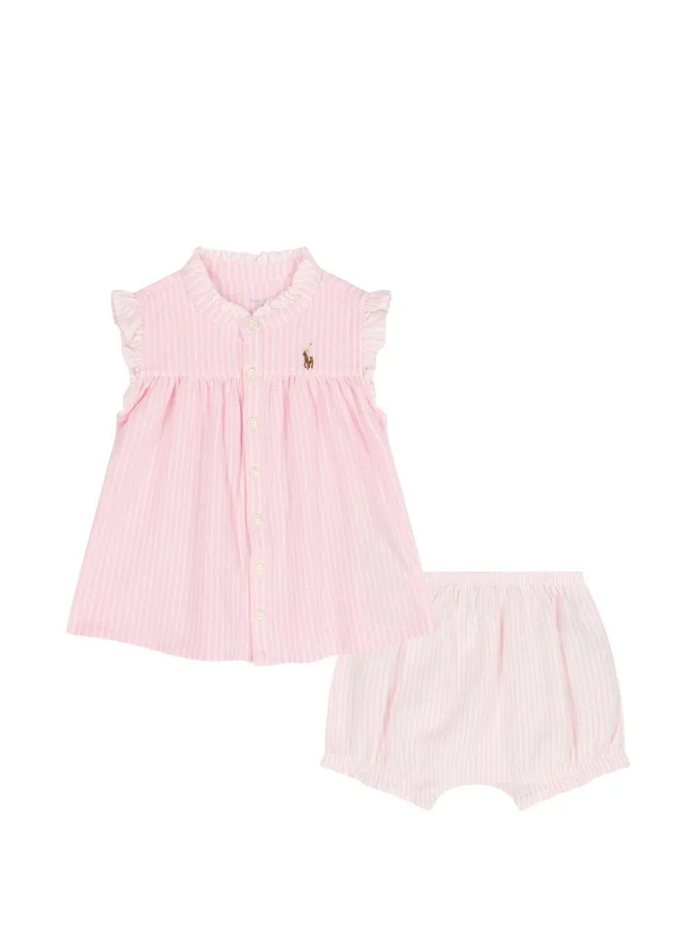 Комплект с шортами в полоску и оборками POLO RALPH LAUREN KIDS, розовый