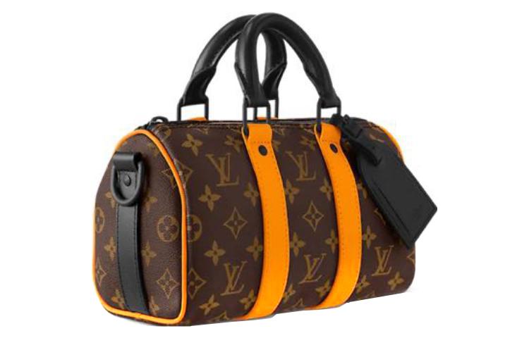 LOUIS VUITTON Сумка кроссбоди Keepall из кожи и текстиля женская коричнево-оранжевая — фото 3