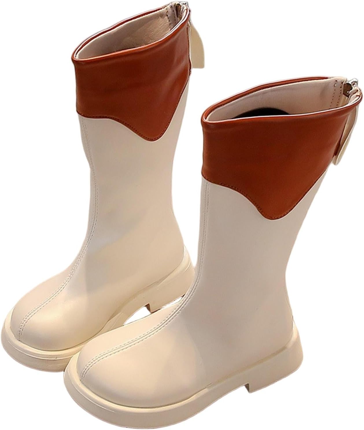 

Модные ботинки с контрастными вставками для девочек: зимние теплые черные ботильоны на молнии, ботинки в стиле ковбой/ковбойша, праздничная обувь для костюмов и платьев Generic, Beige