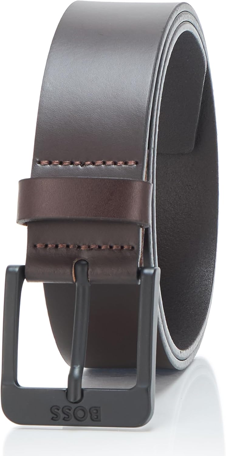 

Кожаный ремень BOSS с гладкой поверхностью, толстой пряжкой и логотипом, Brown Wood