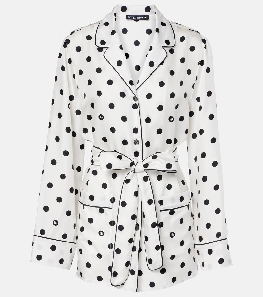 

Пижамная рубашка из шелкового твила в горошек Dolce&Gabbana, цвет pois med1.5 f.bianc