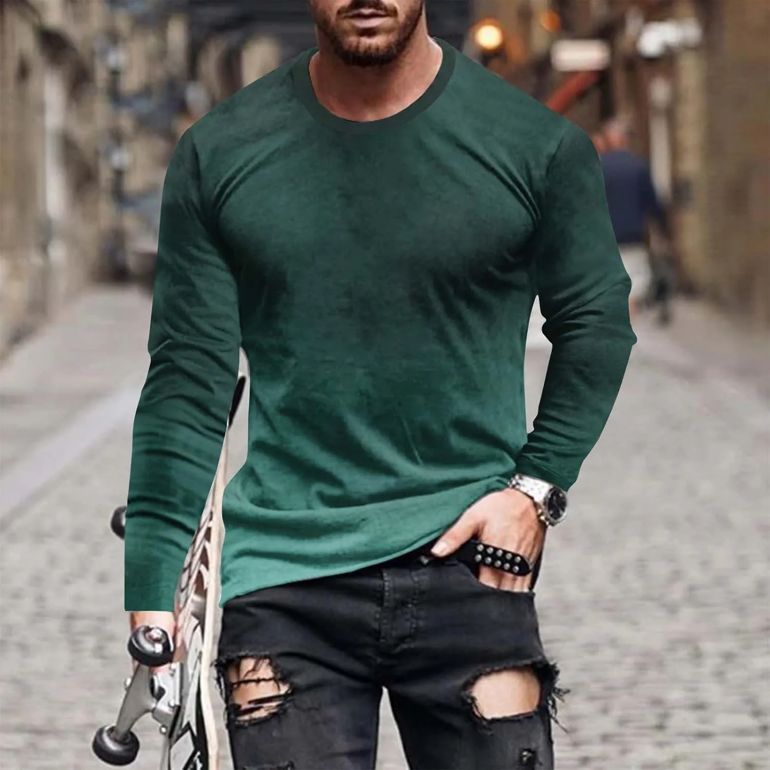 Мужская футболка с градиентом, летняя, Regular Fit, с длинным рукавом — фото 2