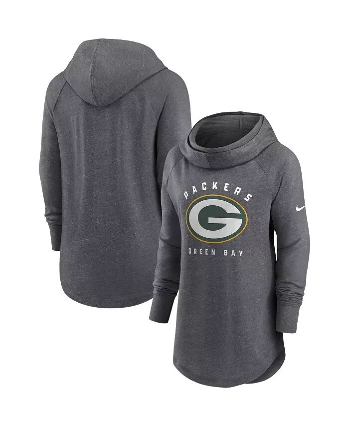 

Женская толстовка с капюшоном Heather Charcoal Green Bay Packers Raglan Funnel Neck Nike