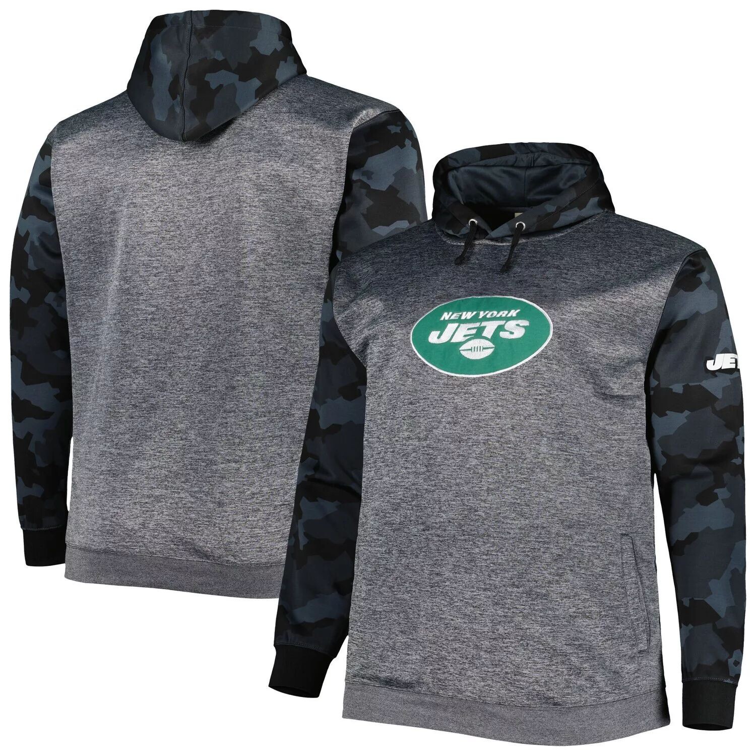 

Мужской пуловер с капюшоном и камуфляжным принтом Heather Charcoal New York Jets Fanatics