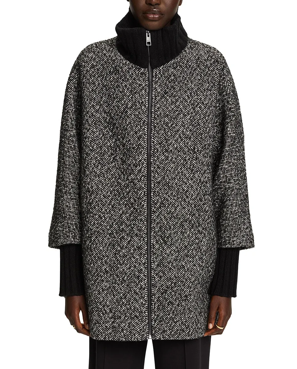 

Женское пальто с воротником-стойкой и пестрой тканью Esprit Collection, черный