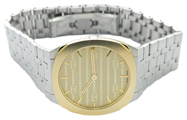 

Наручные часы 25H с кварцевым механизмом, браслет из нержавеющей стали, диаметр 34 мм, золотистый циферблат, женские часы GUCCI