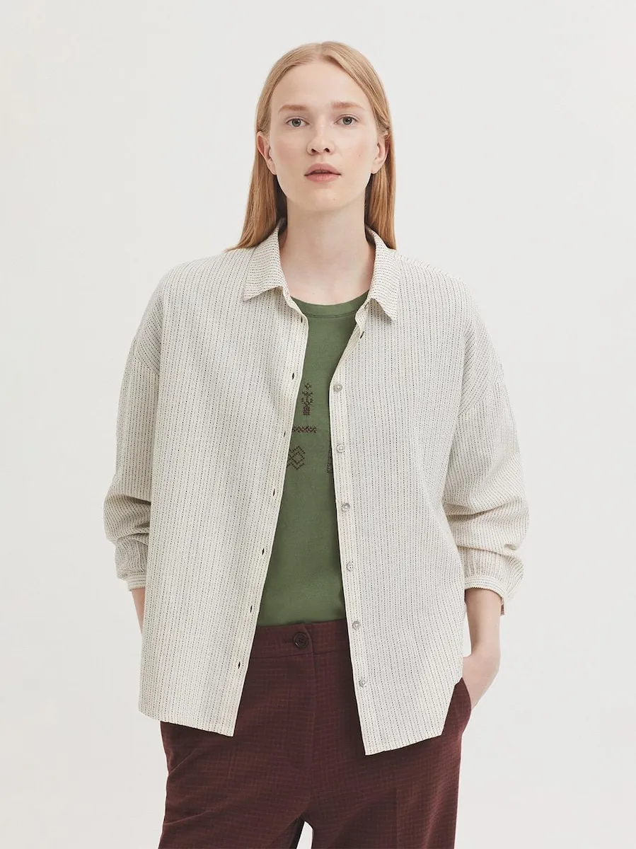 

Женская рубашка в горошек с пышными рукавами Nice Things, бежевый