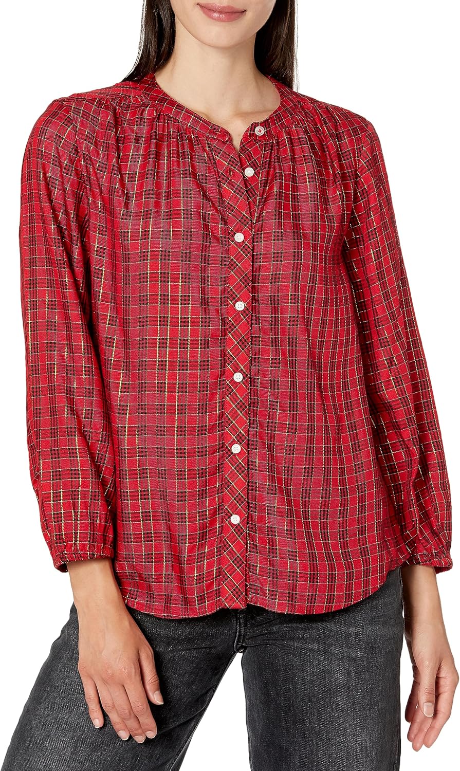 

Женская клетчатая рубашка с люрексом от Tommy Hilfiger на пуговицах, Scarlet Multi