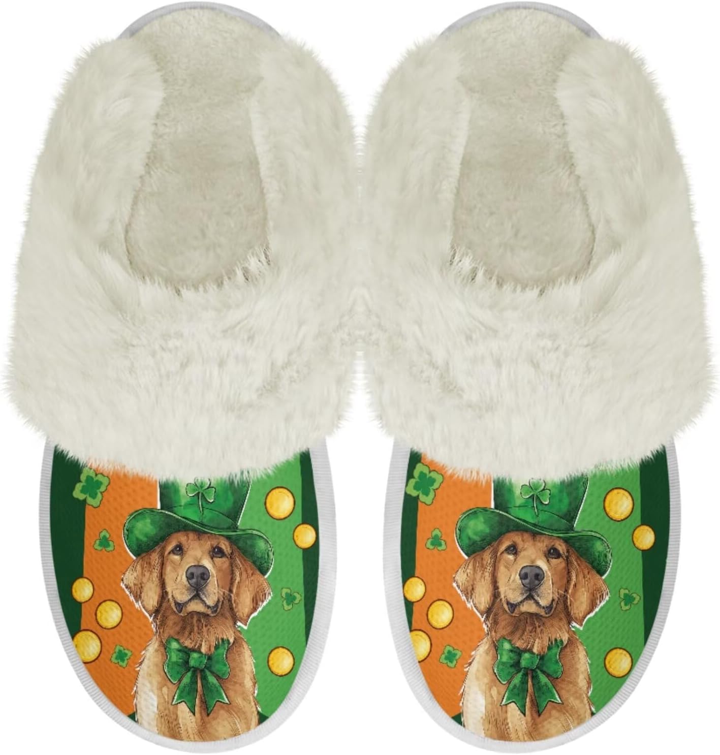 

Домашние тапочки Binienty для женщин и мужчин с эффектом памяти, для дома и улицы, пушистые тапочки для спальни, St. Patrick's Dog