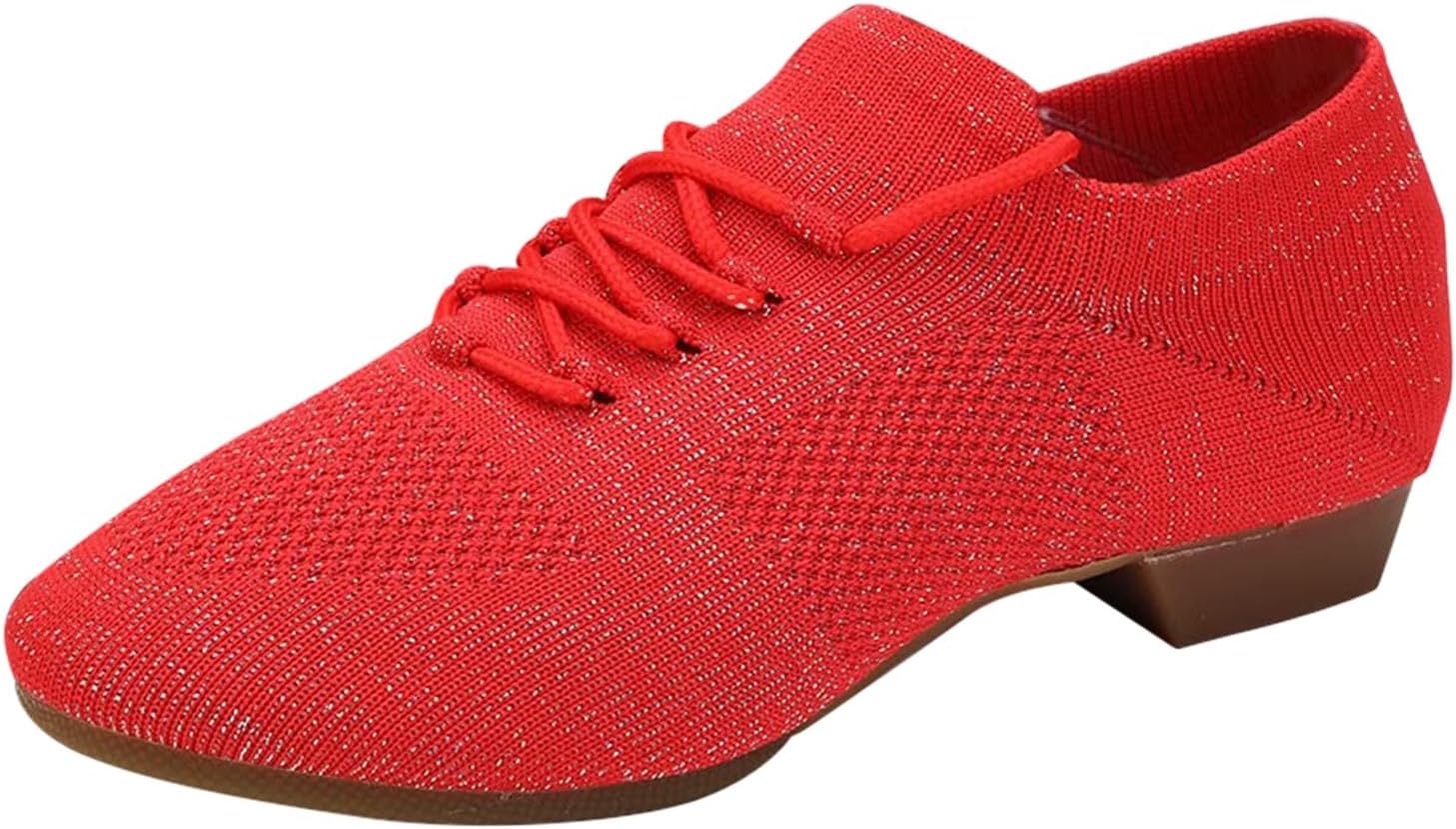 

Женские танцевальные туфли с закрытым носком на шнуровке, с раздельной подошвой, для социальных танцев, сальсы, бальных, латинских, джазовых, для начинающих и преподавания Generic, красный