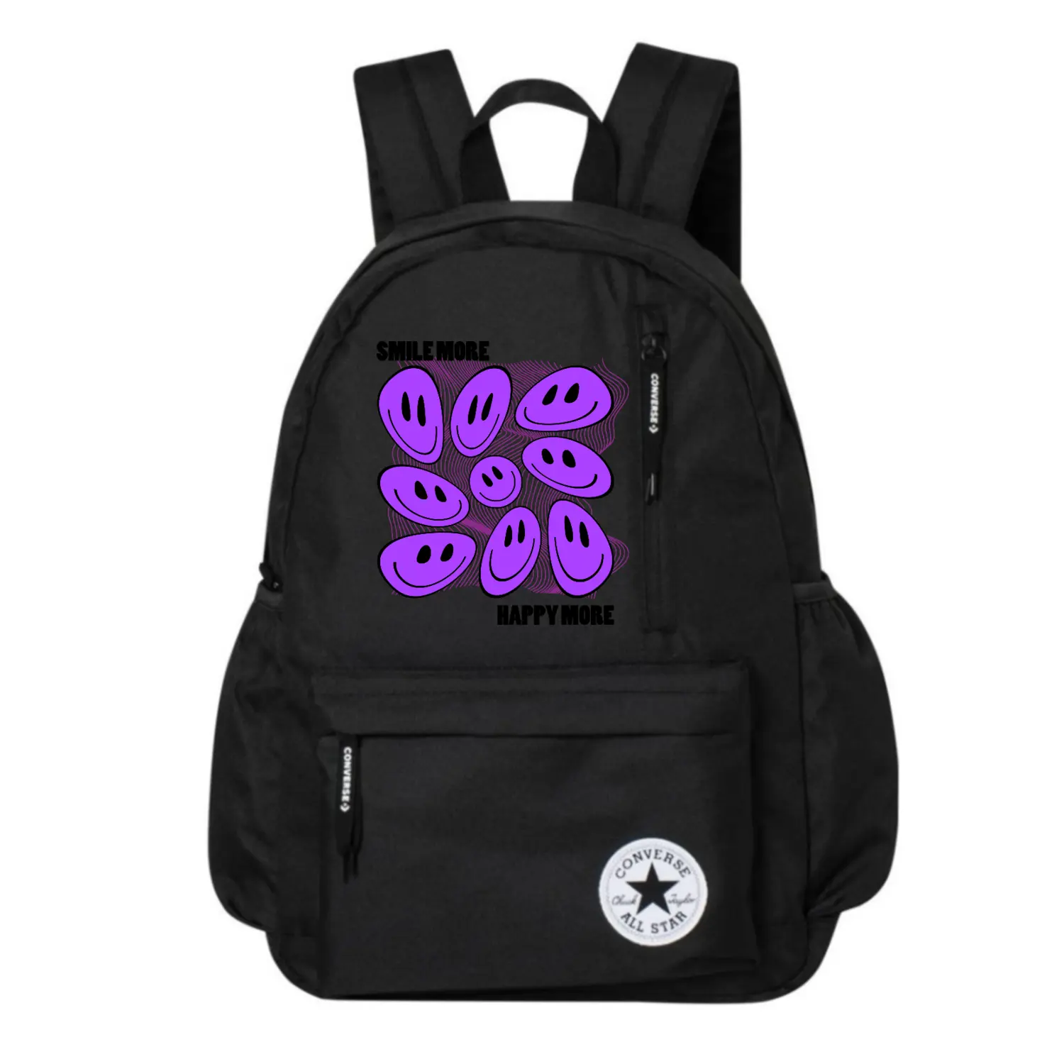 

Converse Полиэстеровый рюкзак среднего размера унисекс черный, Purple Smiley Face