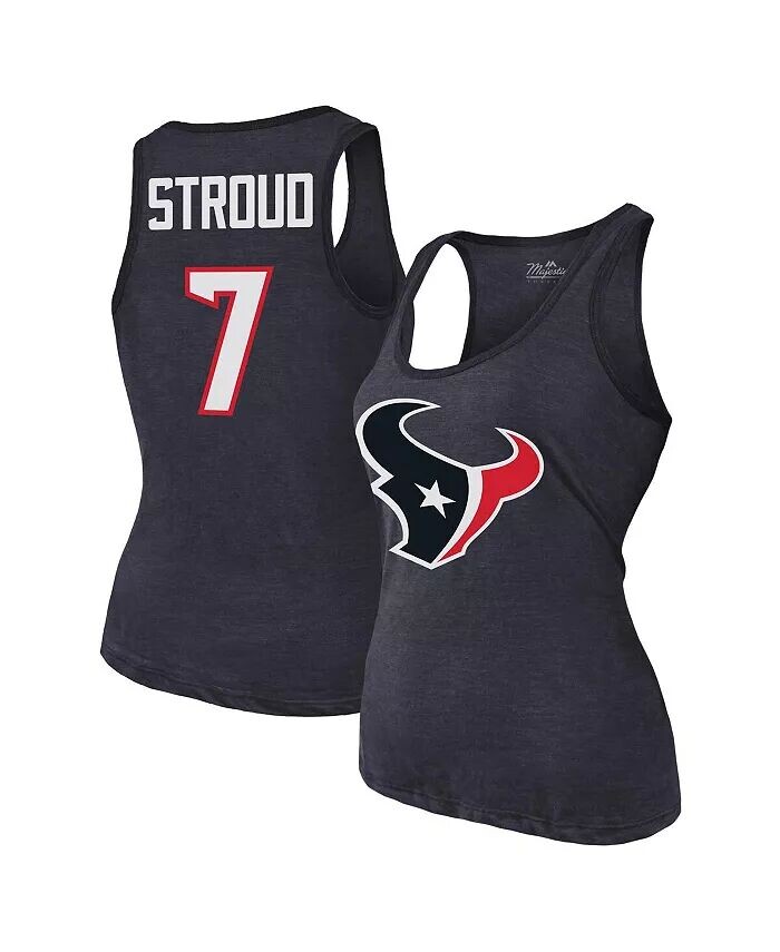 

Женская майка CJ Stroud Navy Houston Texans с именем и номером Tri-Blend Majestic