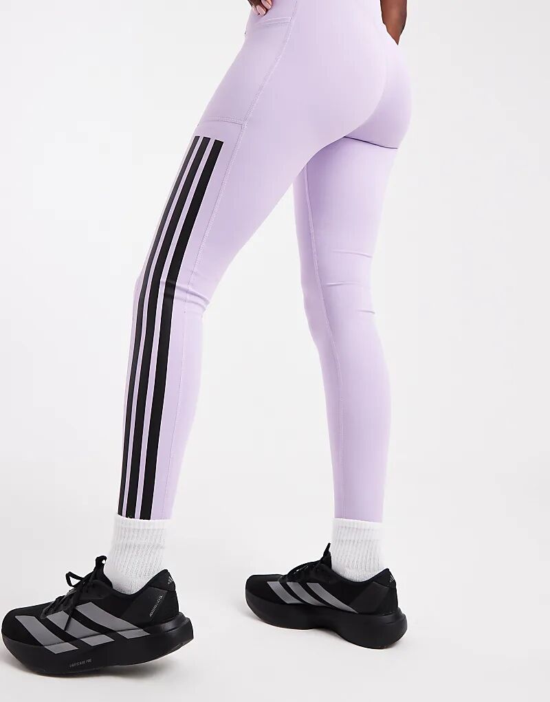 Леггинсы Adidas Training Optime с тремя полосками, цвет сливовый — фото 3