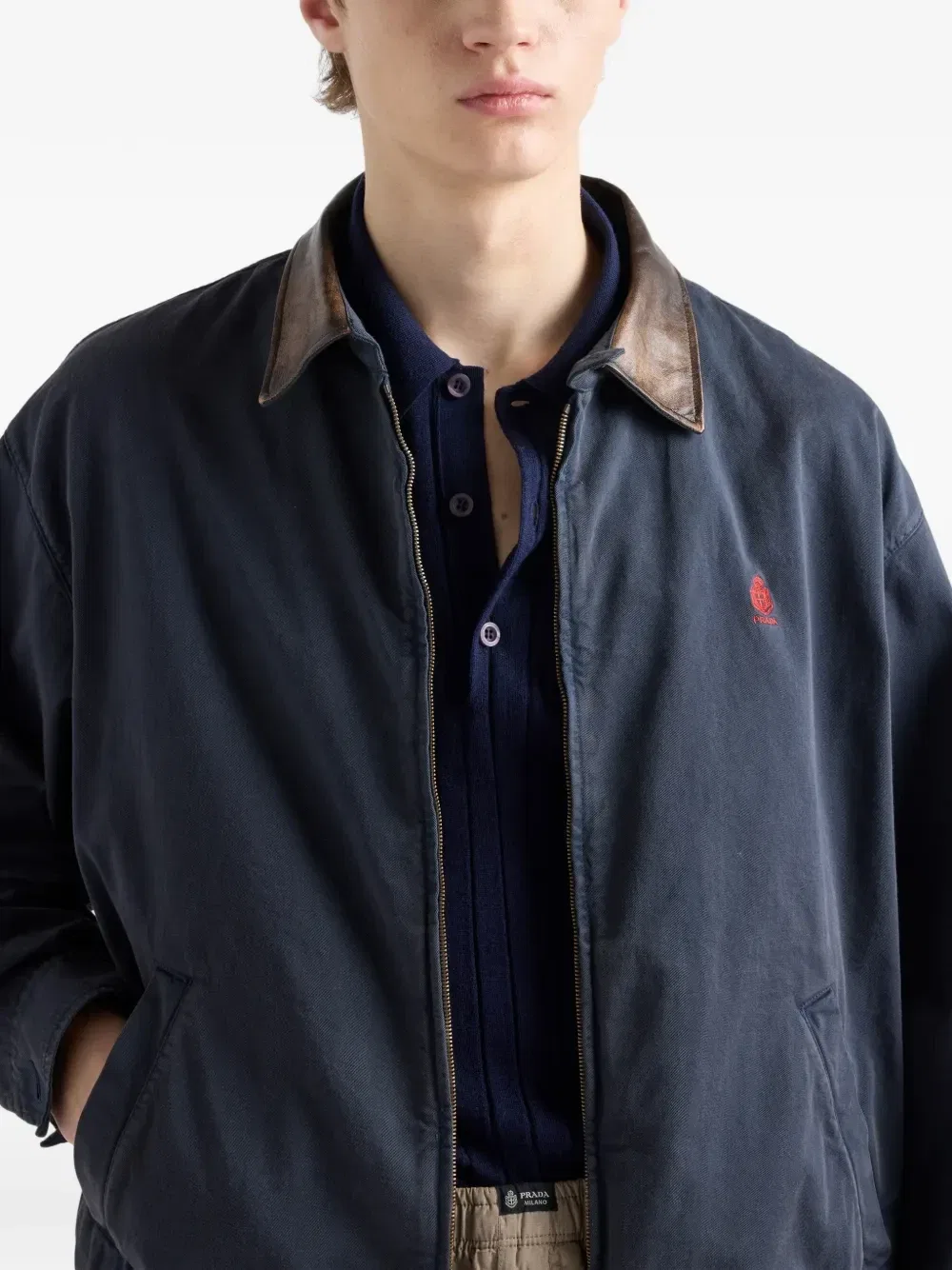 Хлопковая куртка с кожаными вставками Prada, синий — фото 4