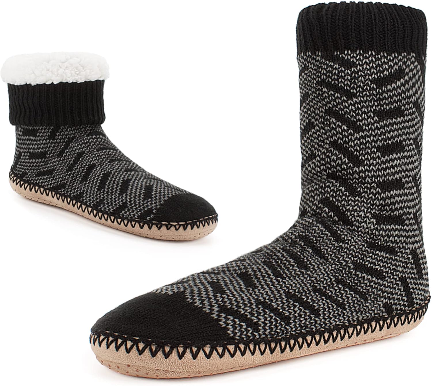 

Мужские домашние носки-тапочки Cozylook с флисовой подкладкой, нескользящей подошвой, зимние мягкие толстые теплые тапочки для дома, черный/серый