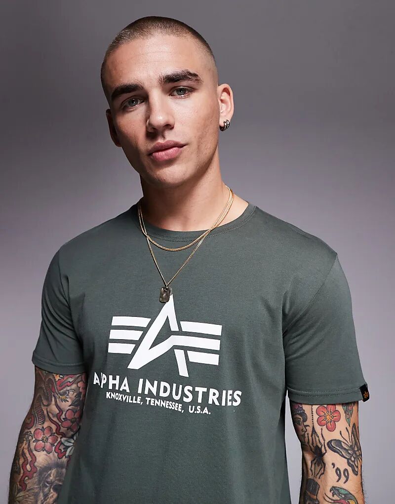 

Футболка с логотипом Alpha на груди цвета хаки Alpha Industries