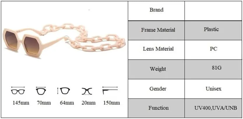 

Набор солнцезащитных очков с цепочкой для женщин, солнцезащитные очки Polygon, женские винтажные панк-очки, бежевые мужские солнцезащитные очки generic, 2