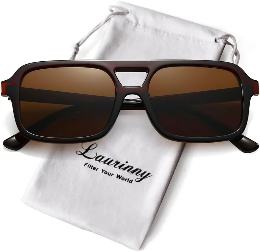 

Ретро-солнцезащитные очки-авиаторы для женщин и мужчин. Модные прямоугольные солнцезащитные очки с тонировкой. Винтажные очки в стиле 70-х Laurinny, Brown/Brown