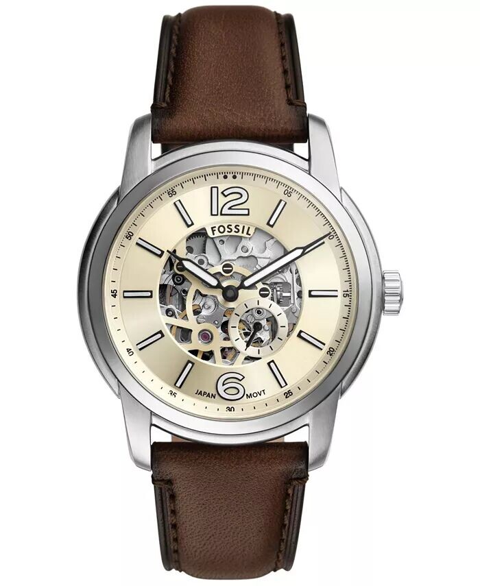 

Мужские автоматические часы Heritage из коричневой кожи 43 мм Fossil, коричневый