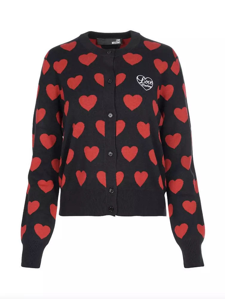 

Шикарный черный кардиган с узором в виде сердца LOVE MOSCHINO