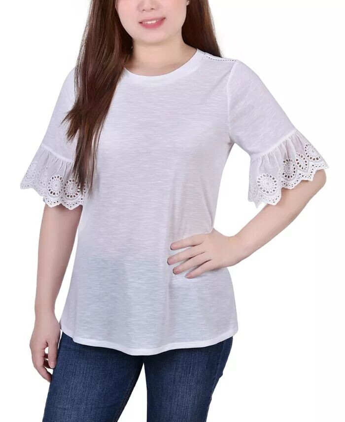 

Миниатюрный топ с короткими рукавами-колокольчиками NY Collection, синий