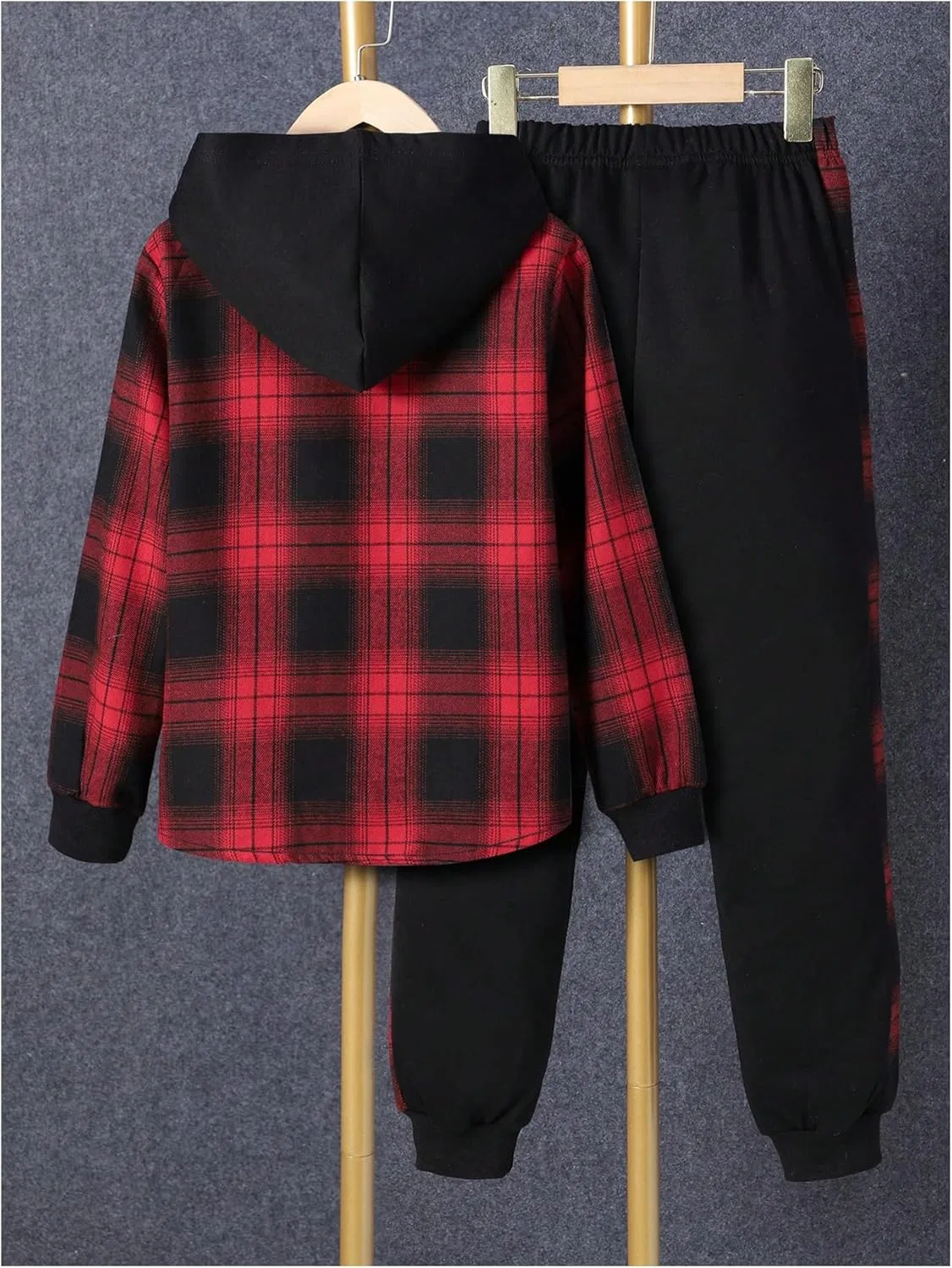 Детский спортивный костюм с капюшоном и принтом в клетку WDIRARA, Red Black — фото 2