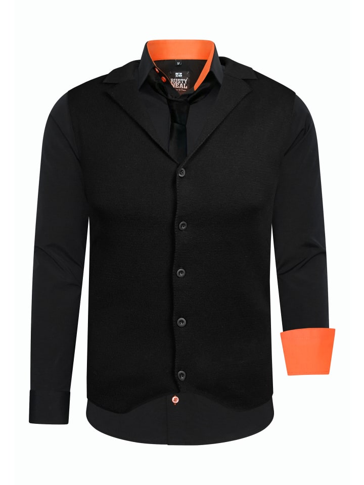 

Рубашка с жилетом и галстуком, комплект из 3 предметов, черный/оранжевый Rusty Neal