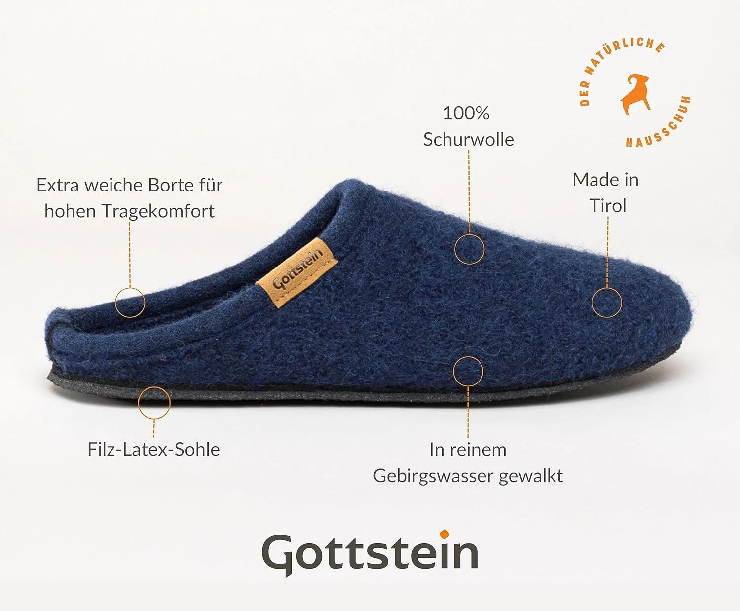 Тапочки войлочные из овечьей шерсти Gottstein Alpine Light, Ink Blue — фото 3
