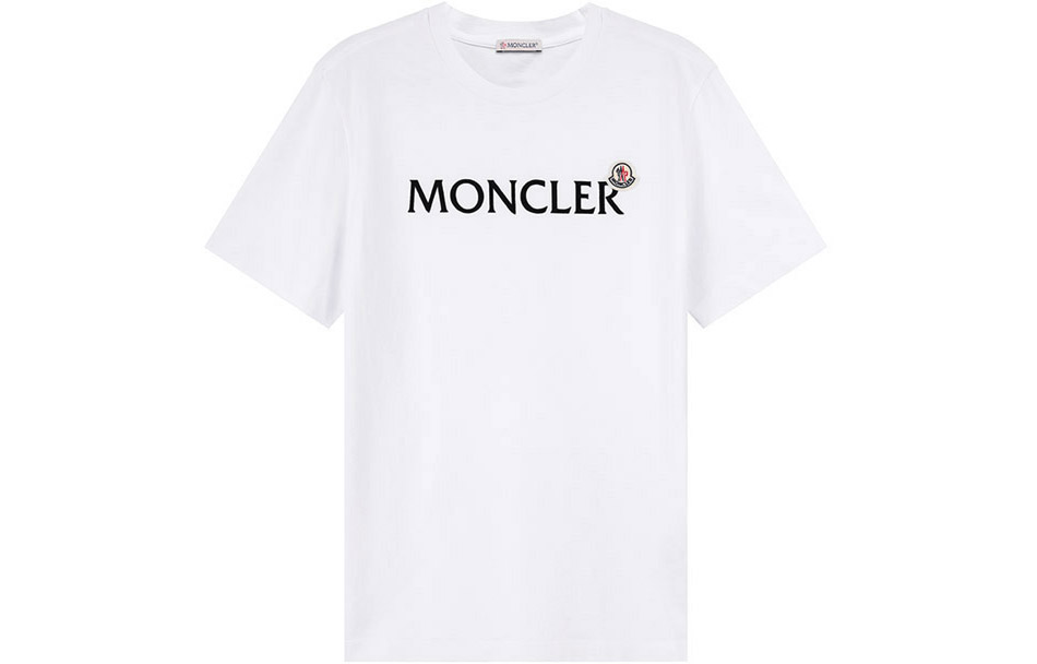 Футболка Moncler из хлопка с флокированным логотипом, белая — фото 2