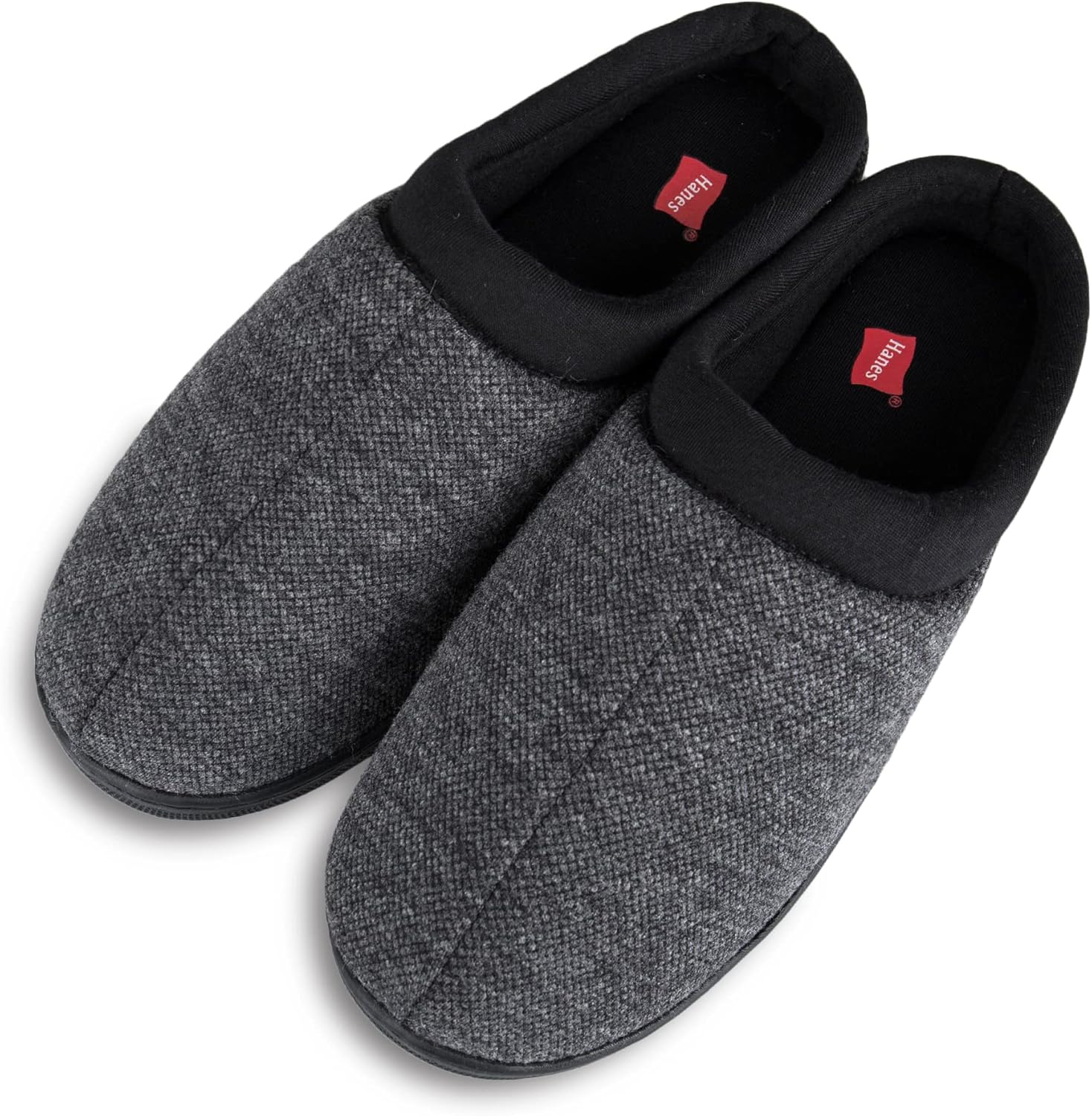 Мужские войлочные тапочки Hanes с подошвой из пены с эффектом памяти для дома и улицы, черный — фото 4